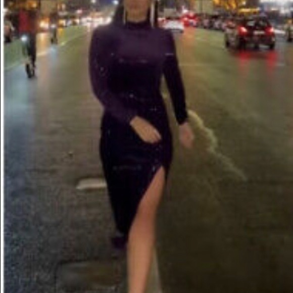 NWT ZARA PURPLE SPARKLY MIDI VELVET DRESS - Picture 13 of 15